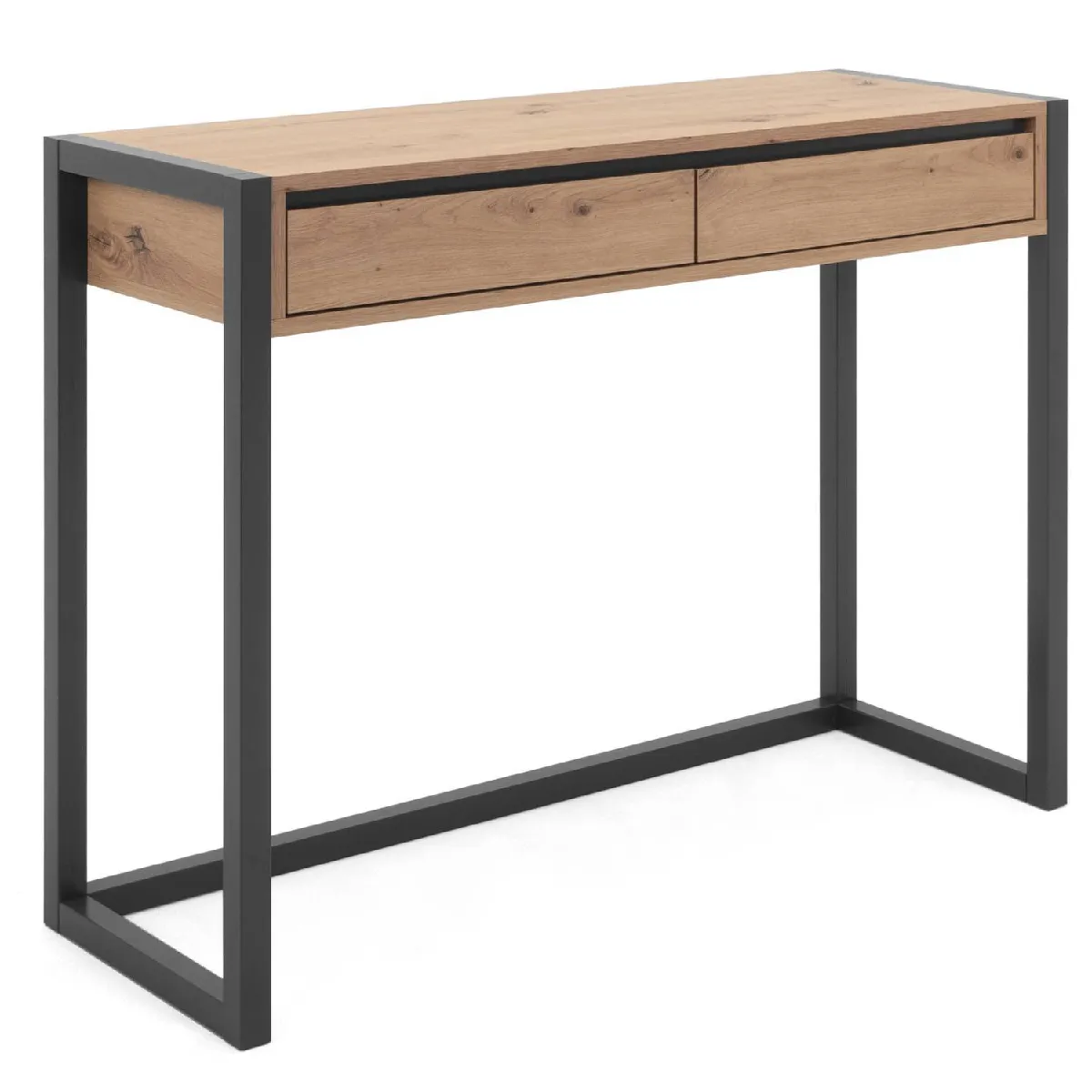 Table console meuble d'entrée couloir chambre avec 2 tiroirs style industriel 100x75x35cm MED06003