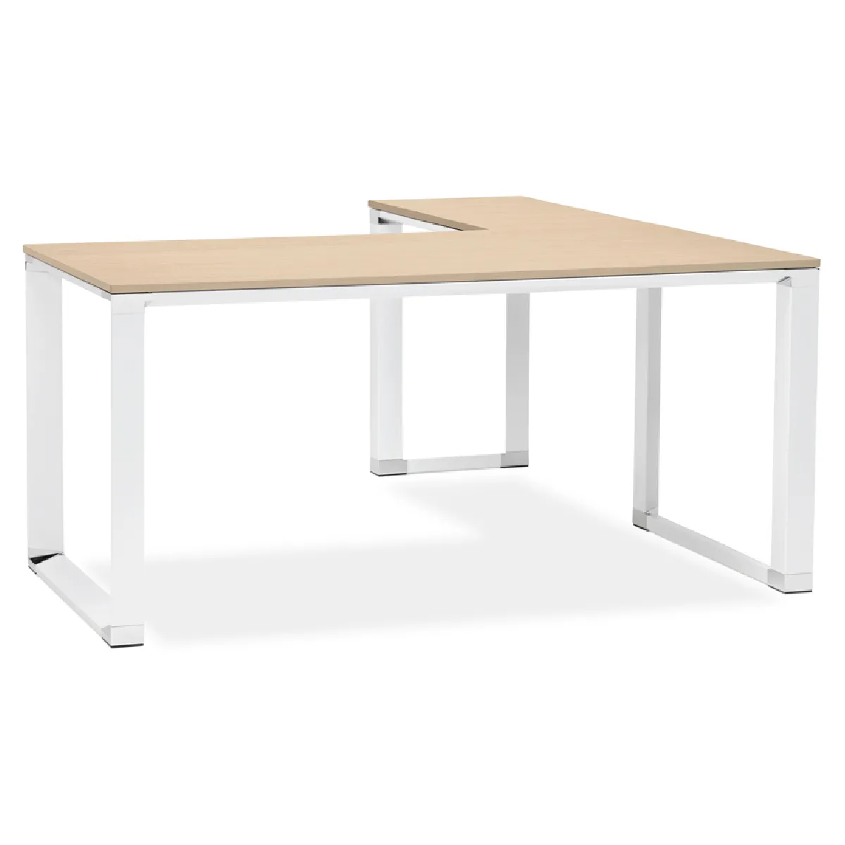 Bureau d'angle design 'XLINE' en bois finition naturelle et métal blanc (angle au choix) - 160 cm