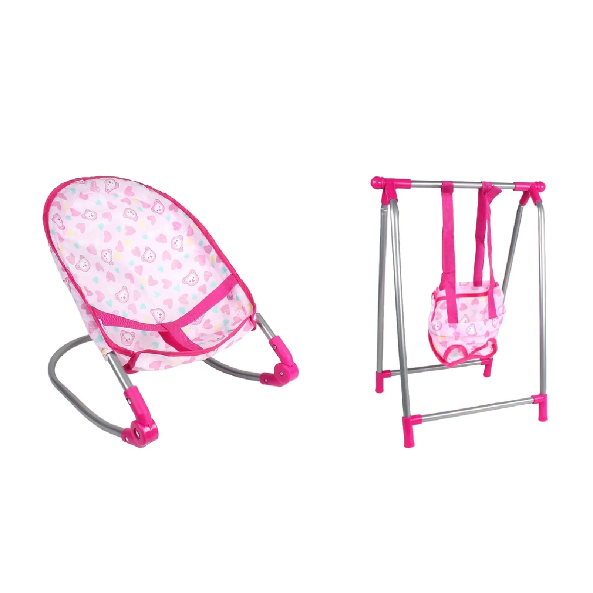 2pcs Accessoires de Maison de Poupée - Chaise Haute Miniature + Balançoire de Poupées