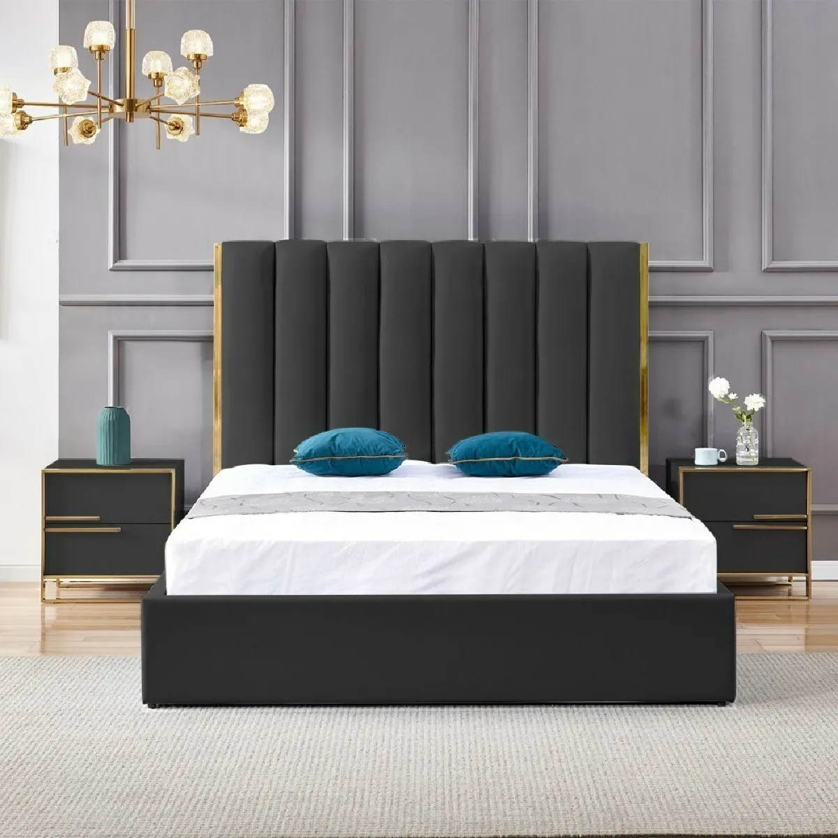 Lit Design Couleur Or Avec Coffre Veneto - Noir - 180x200