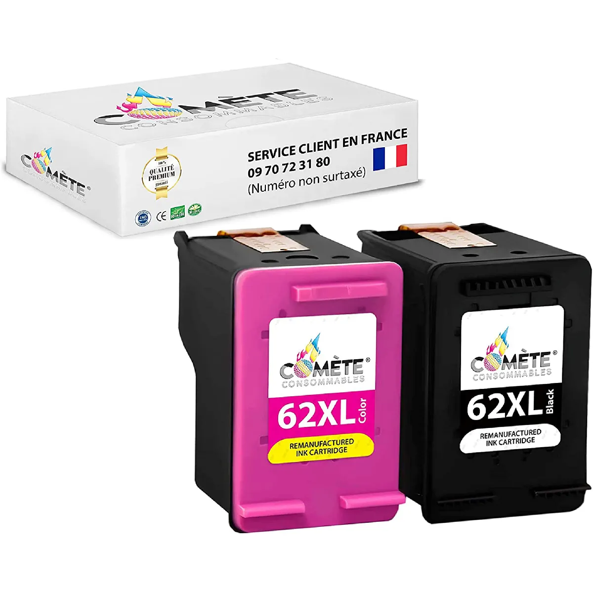 62 XL 2 Cartouche d'encre compatibles avec HP 62 XL 62XL Noir + Couleur