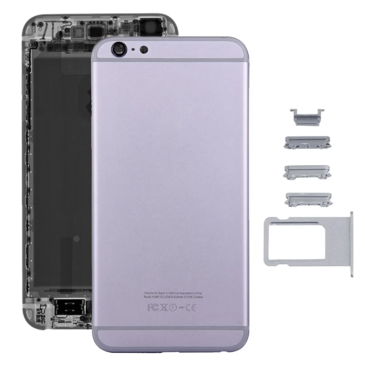 Pour iPhone 6s Plus couverture gris arrière + plateau de carte + touche de contrôle du volume + bouton d'alimentation + de vibration du commutateur de mise en sourdine couvercle du boîtier de l'ensemble complet pièce détachée 5 en 1