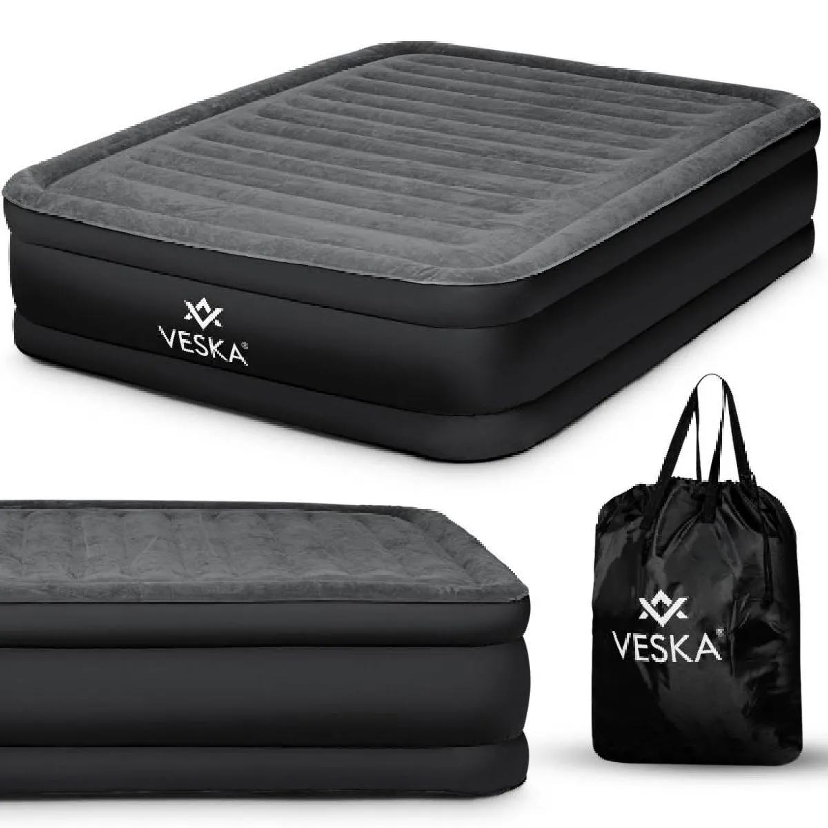 Matelas gonflable 2 places avec pompe électrique intégré - Gris