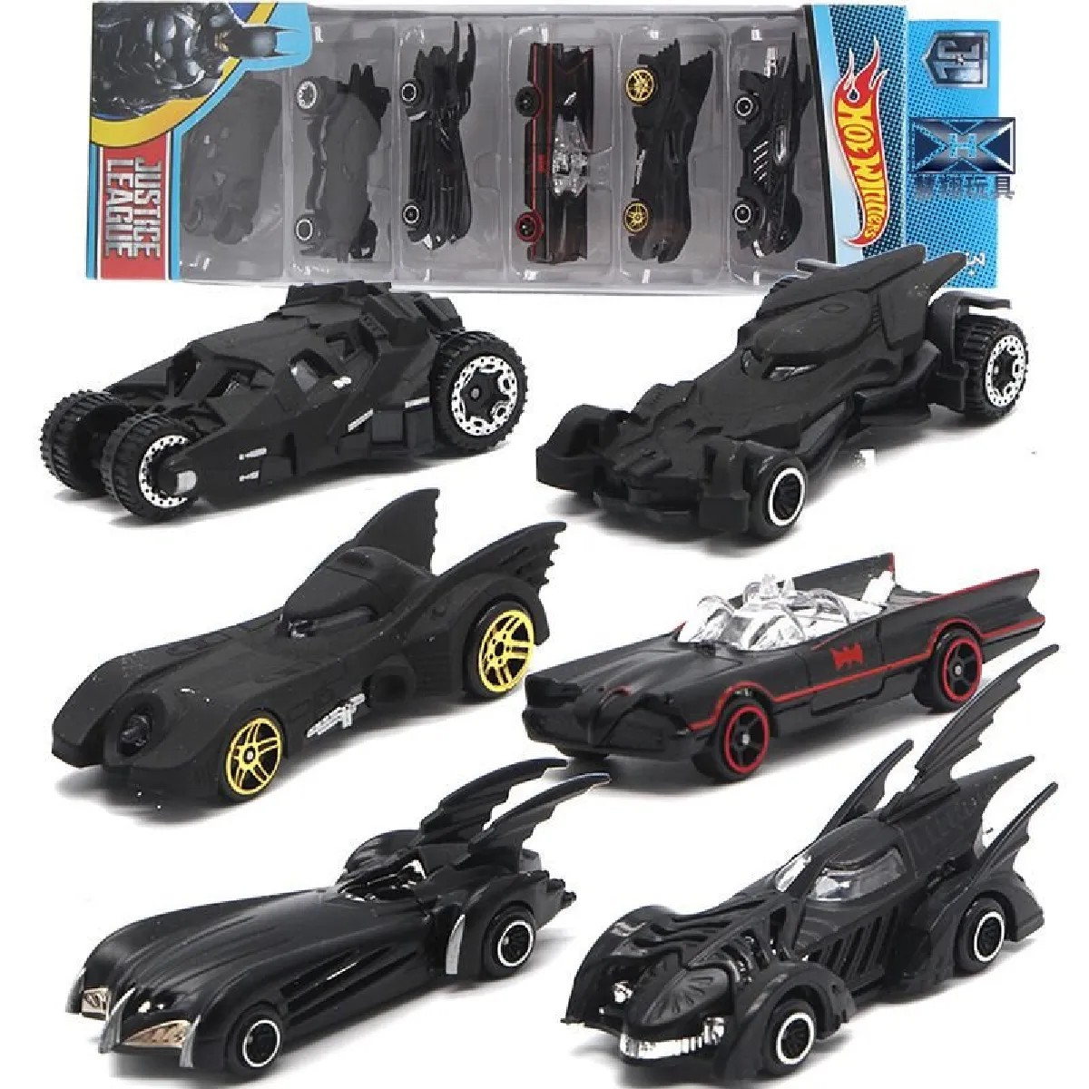 6pc chaude roue voiture batman chauve-souris téléphone jouet moulé sous pression(Le noir)