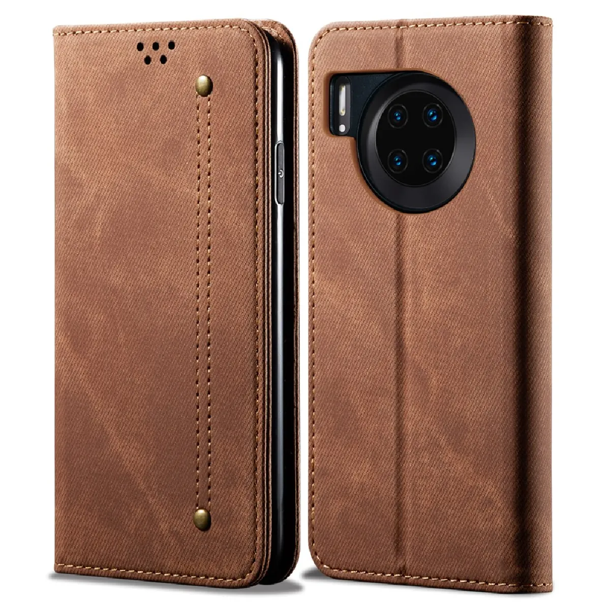 Etui en PU texture jean avec support café pour votre Honor 50 Lite/Huawei nova 8i