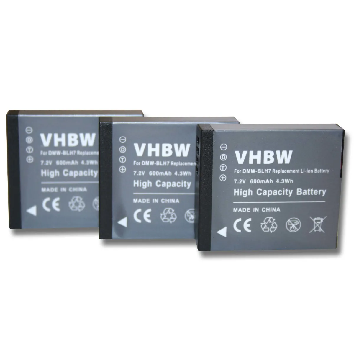 vhbw 3 x batterie Set 600mAh (7.2V) avec Infochip pour caméra Panasonic Lumix DMC-GM5 comme DMW-BLH7, DMW-BLH7E, DMW-BLH7PP.