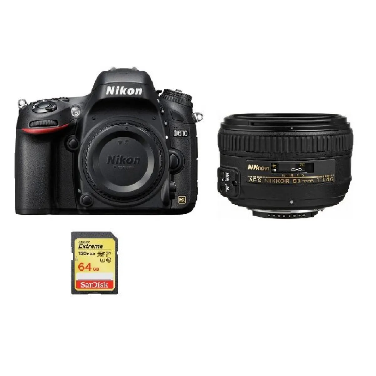 NIKON D610 + AF-S 50MM F1.4G + 64GB SD card