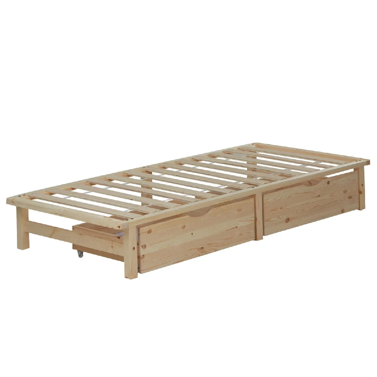 Lit palette en bois massif 90x200 cm avec tiroirs de rangement et sommier à lattes LIT06218