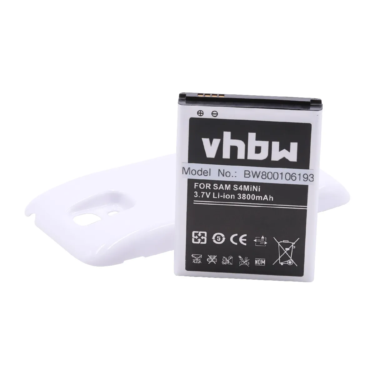 vhbw Batterie compatible avec Samsung Galaxy S4 Mini Duos, S4 Mini LTE smartphone (3800mAh, 3,8V, Li-ion) + boîtier de protection (blanc)