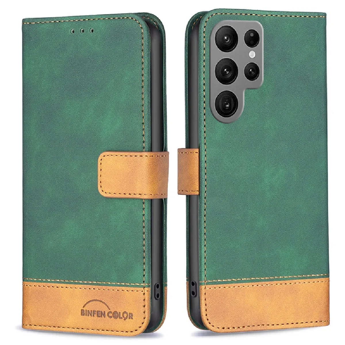 Etui en PU anti-chocs avec support pour votre Samsung Galaxy S23 Ultra - vert