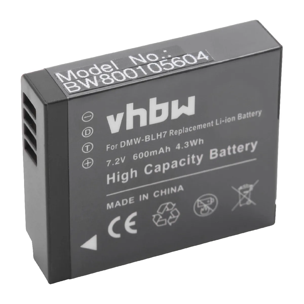 vhbw Li-Ion batterie 600mAh (7.2V) pour appareil photo DSLR Panasonic Lumix DMC-GM5 remplace DMW-BLH7, DMW-BLH7E, DMW-BLH7PP