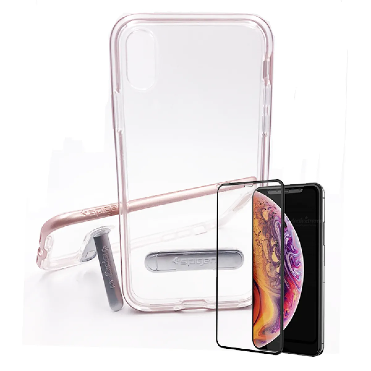 Kit Coque Spigen Crystal Hybrid + Verre Trempé Full Cover Iphone XR - Rose