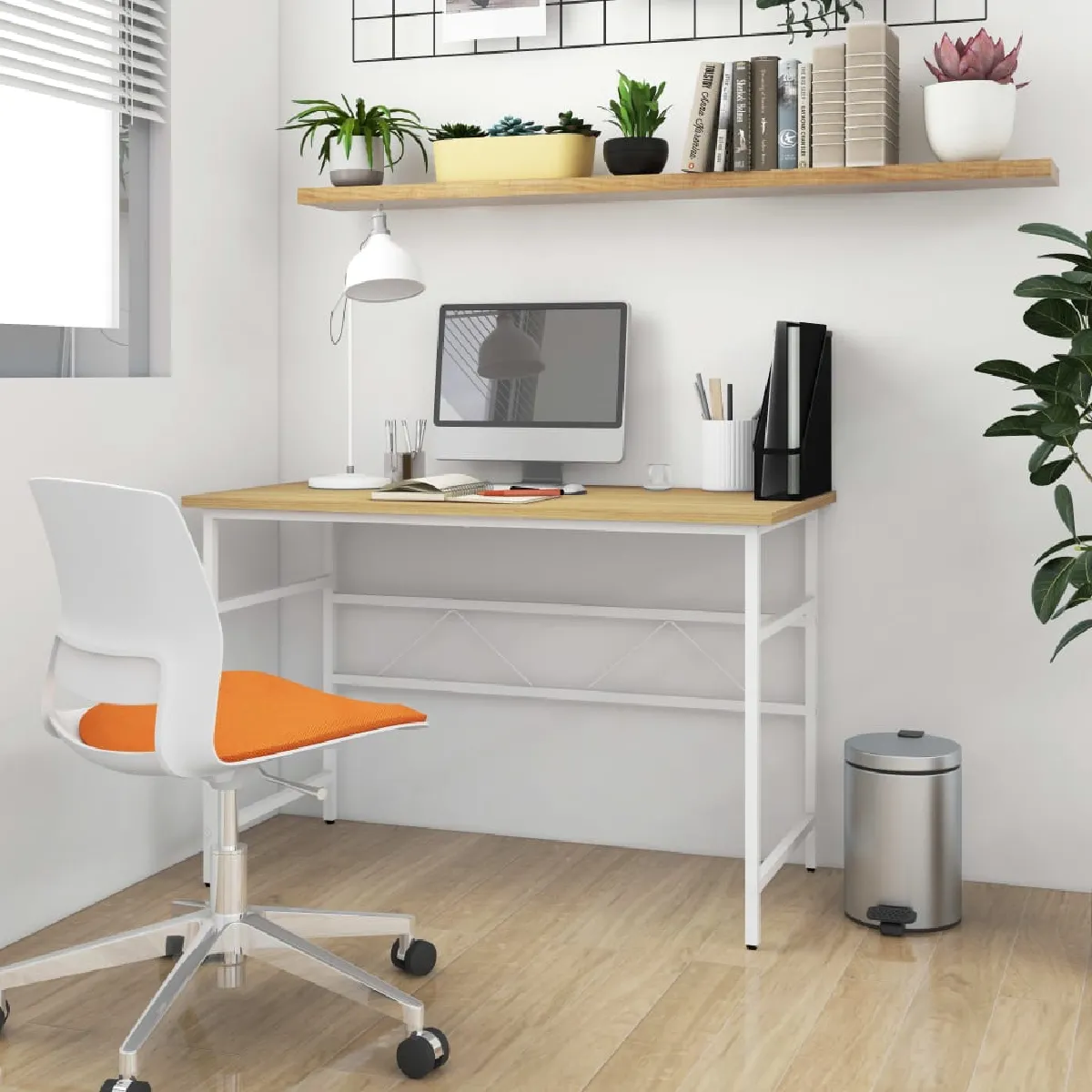 vidaXL Bureau d'ordinateur Blanc/chêne clair 105x55x72 cm MDF et métal