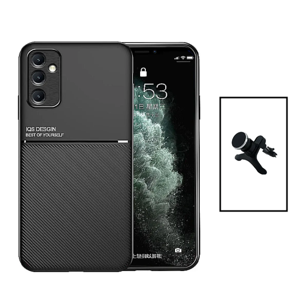 Kit Coque Magnetic Lux + Support Magnétique de Voiture Renforcé pour Samsung Galaxy A14 - Noir