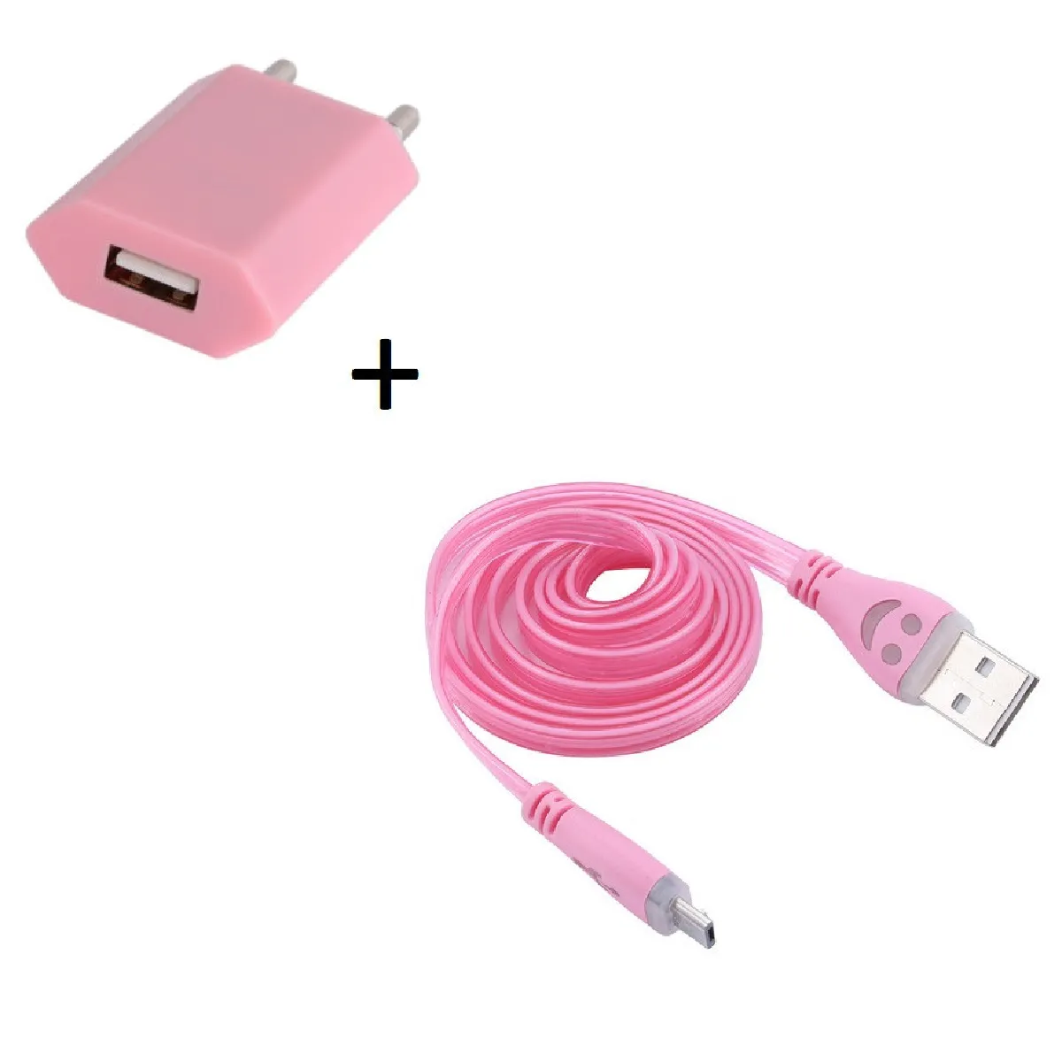 Pack Chargeur pour IPHONE 8 PLUS Lightning (Cable Smiley LED + Prise Secteur USB) APPLE Connecteur (ROSE PALE)