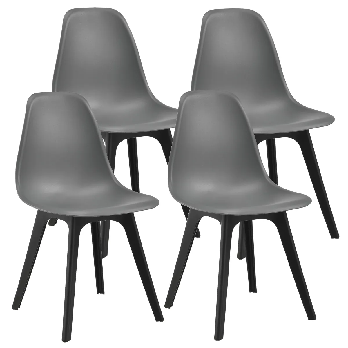 Set de 4 Chaises Design Chaise de Cuisine Salle à Manger Plastique Gris et Noir 03_0003707