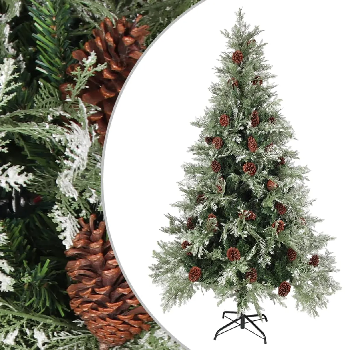 vidaXL Sapin de Noël avec pommes de pin Vert et blanc 195 cm PVC et PE