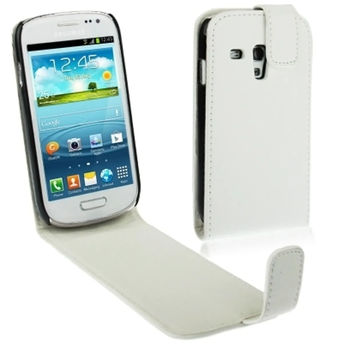 Housse Étui blanc pour Samsung Galaxy SIII mini / i8190 en cuir Flip verticale de haute qualité