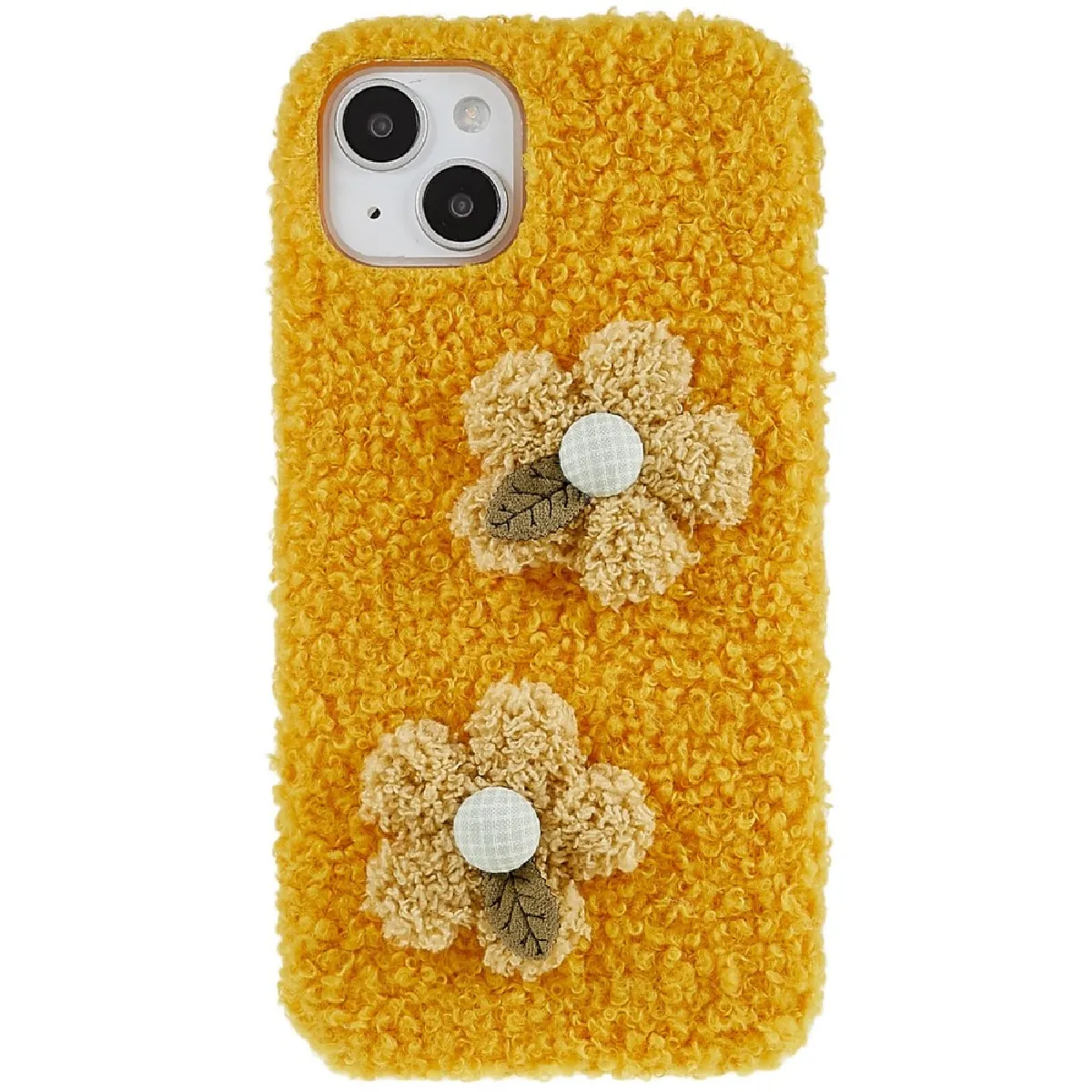 Coque en TPU décor de fleurs pelucheux pour votre iPhone 14 - jaune