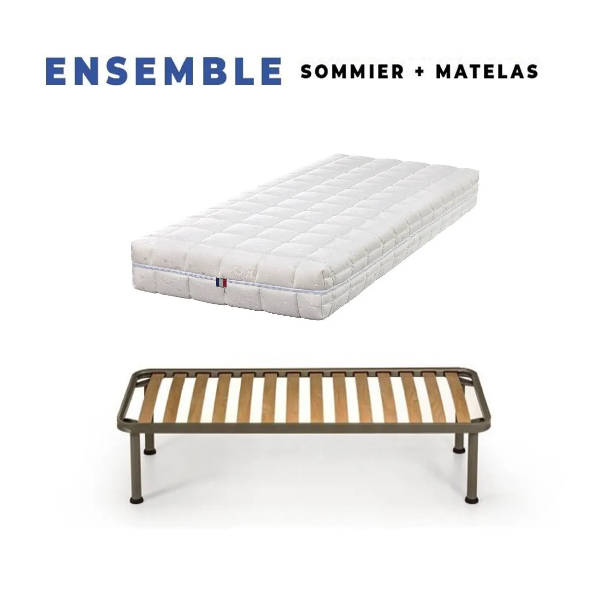 Matelas + Sommier Démonté 70x190 + Pieds + Protège Matelas Offerts Mousse Indéformable - Soutien Ferme - Déhoussable 3 Côtés Housse Lavable - Hauteur 20 cm