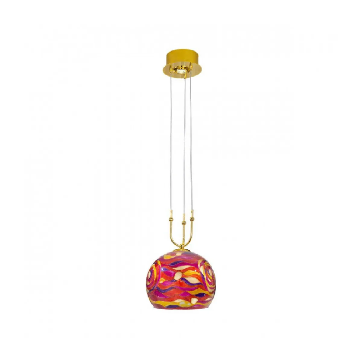 Suspension moderne LUNA Or 24 Carats 1+1 ampoules, abat jour rouge aqua