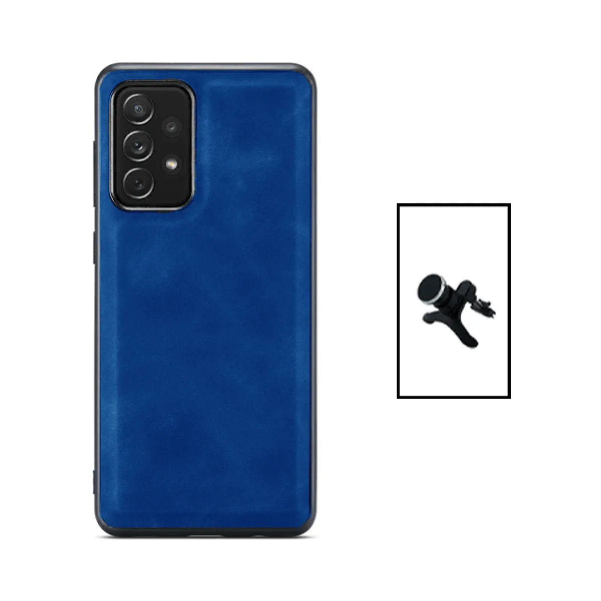 Kit Coque MagneticLeather + Support Magnétique Renforcé de Voiture pour Samsung Galaxy A52 - Bleu