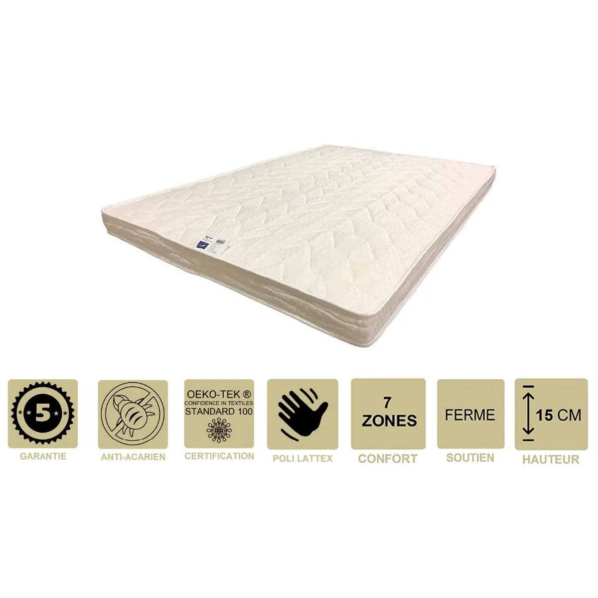 Lot de 2 Matelas Ferme avec Latex Naturel Pour Canapé Lit 80x190 x 15 cm - 7 zones de Confort - Ame Poli Lattex HD Haute Résilience - Hypoallergénique