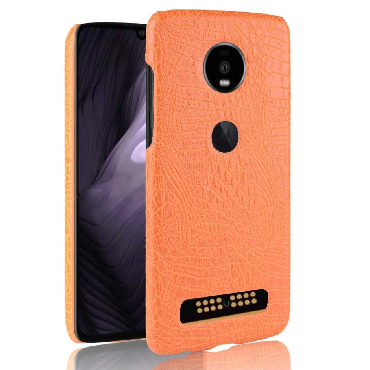 Coque Rigide Crocodile antichoc Texture PC + Etui pour Motorola Moto Z4 Play Jaune