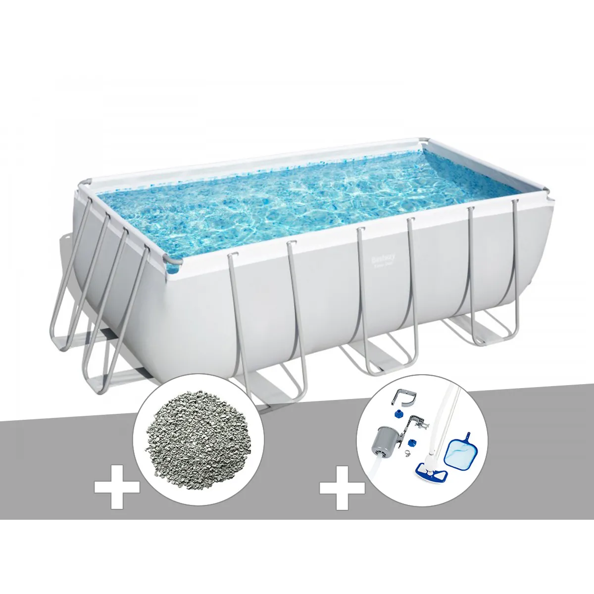 Kit piscine tubulaire Bestway Power Steel rectangulaire 4,12 x 2,01 x 1,22 m + 10 kg de zéolite + Kit d'entretien