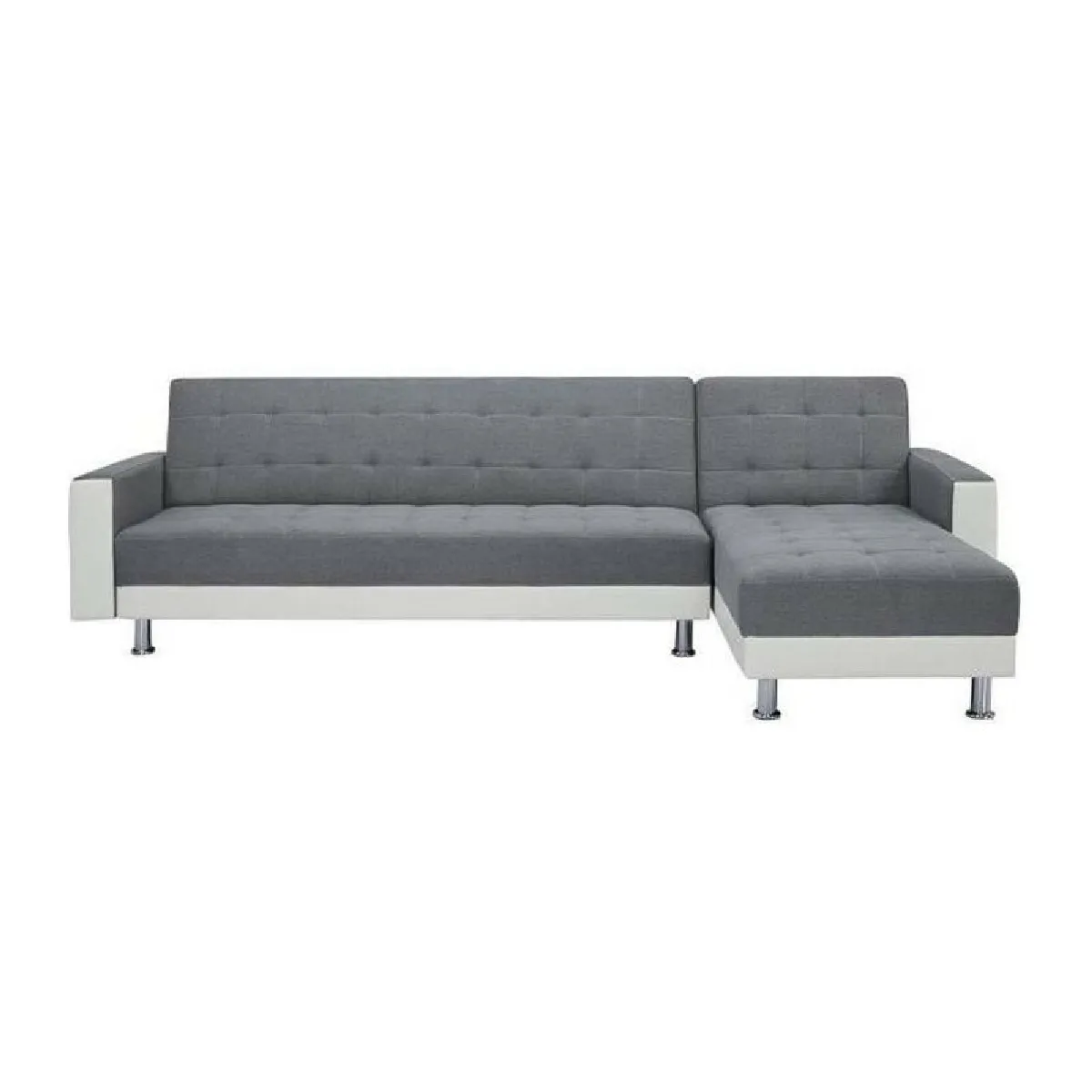 Canape dangle 3 places reversible - Tissu gris et simili blanc - Pieds en acier - L 277 x P 157 x H 80 cm - IVANA