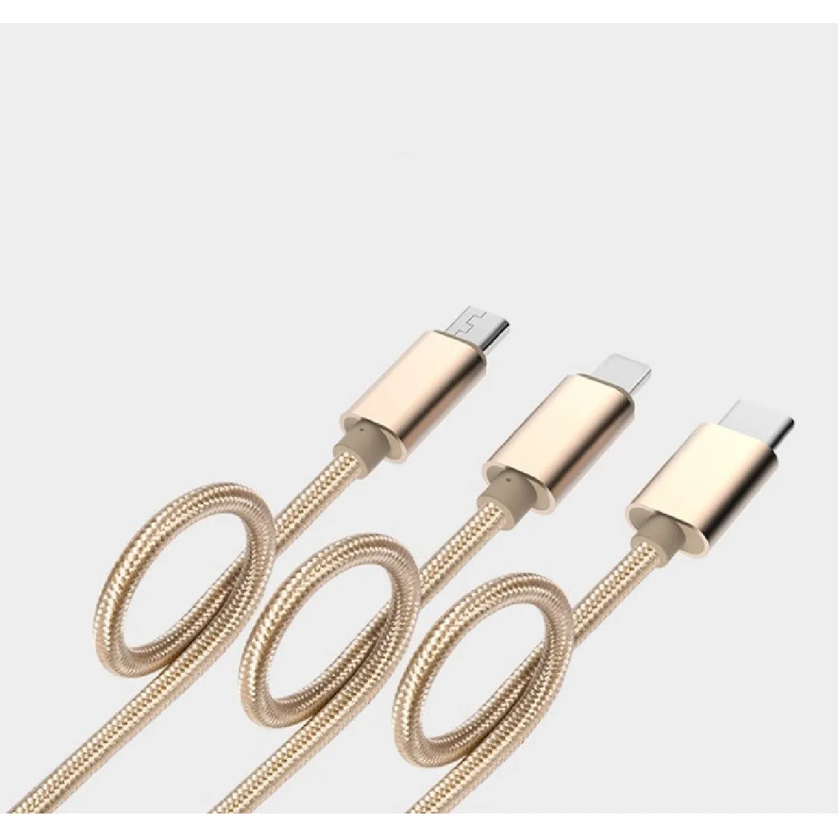 Cable 3 en 1 Pour SAMSUNG Galaxy J3 2016 Android, Apple & Type C Adaptateur Micro USB Lightning 1,5m Metal Nylon (OR)