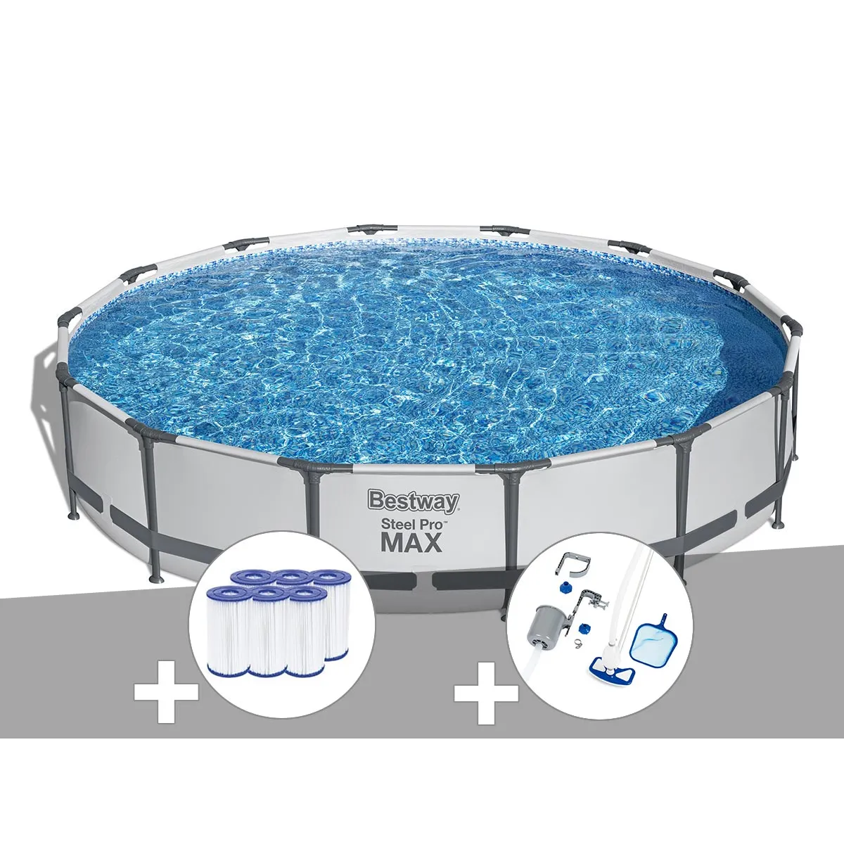 Kit piscine tubulaire Bestway Steel Pro Max ronde 4,27 x 0,84 m + 6 cartouches de filtration + Kit d'entretien