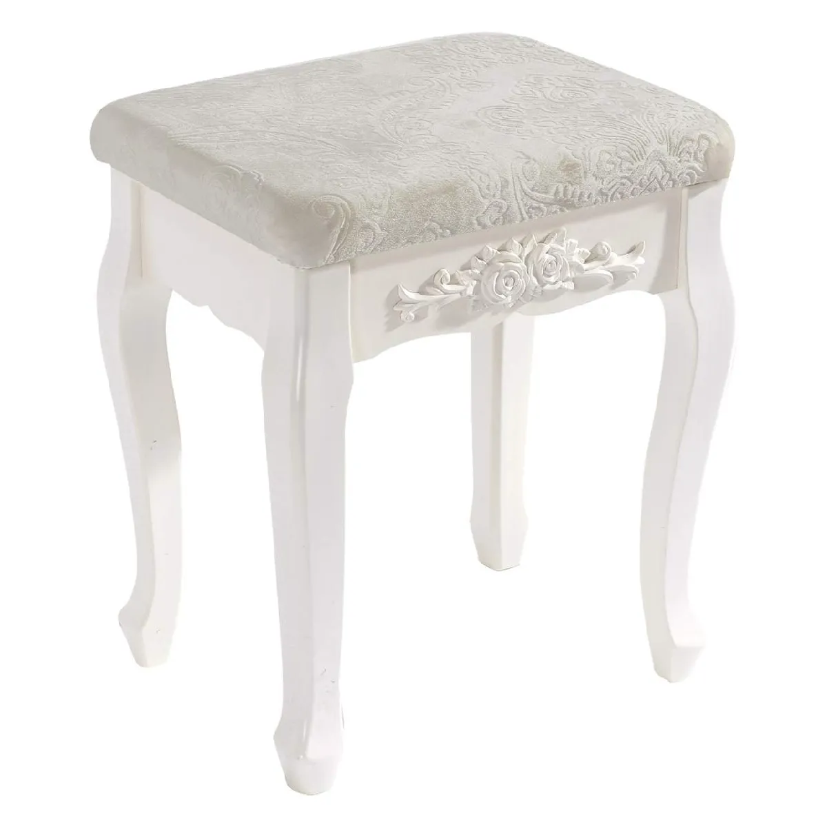 Tabouret de coiffeuse en bois MDF blanc crème 19_0000469