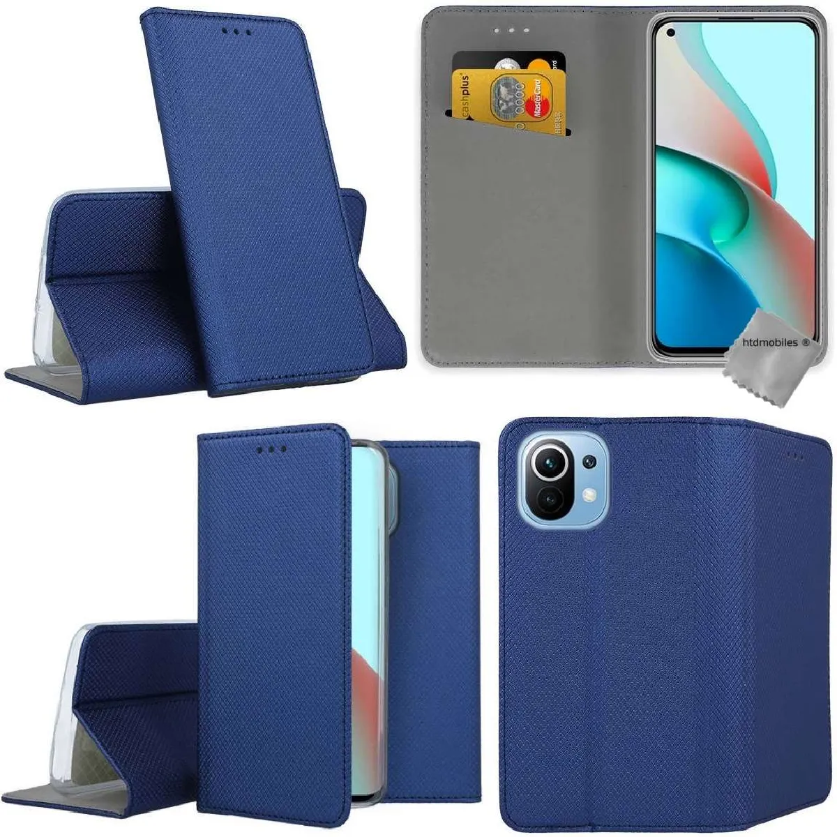 Housse etui portefeuille avec coque intérieure en silicone pour Xiaomi Mi 11 Lite 5G NE + film ecran - BLEU MAGNET