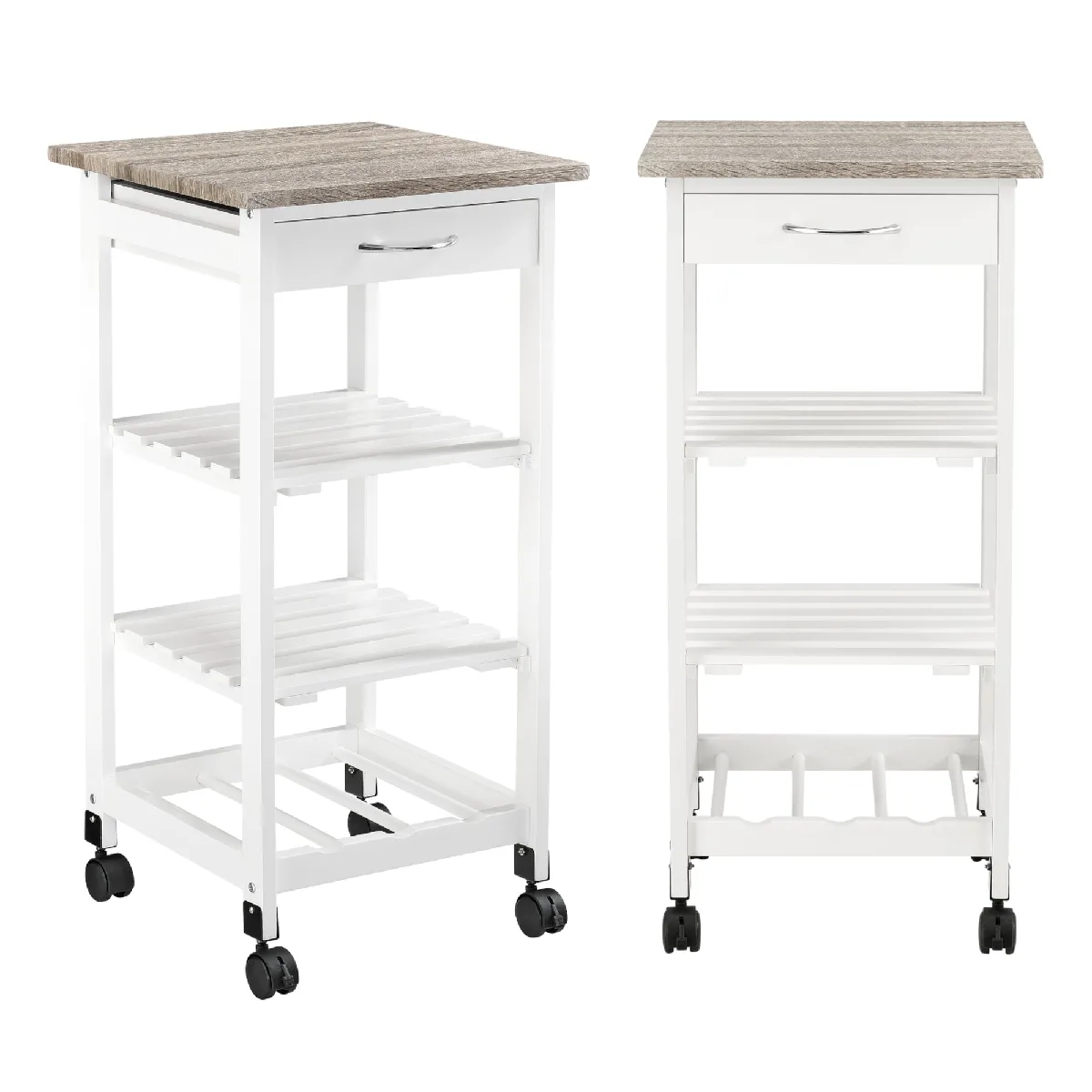 Chariot de service chariot de cuisine chariot roulant desserte avec tiroir roulettes vérouillables MDF plastique 76 x 37 x 37 cm bois naturel blanc 03_0006796