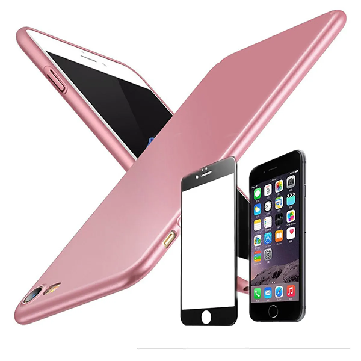 Kit de Verre Trempé 5D Full Cover + Coque SlimShield - Iphone 6 / 6S Rose