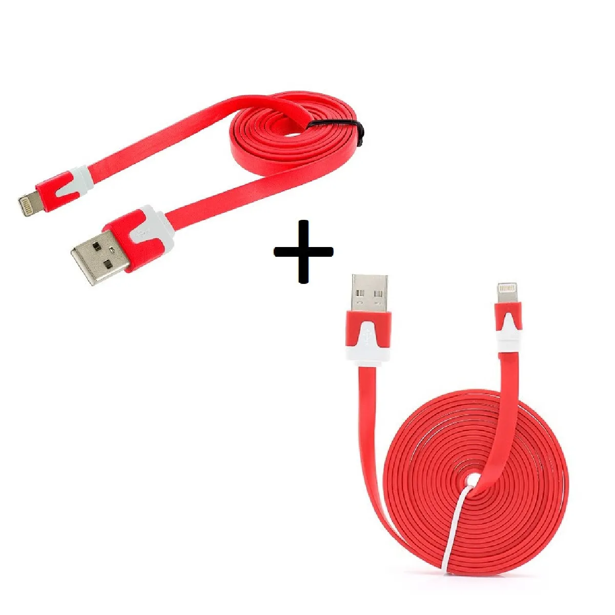 Pack Chargeur pour IPHONE 8 PLUS Lightning (Cable Noodle 3m + Cable Noodle 1m) USB APPLE IOS