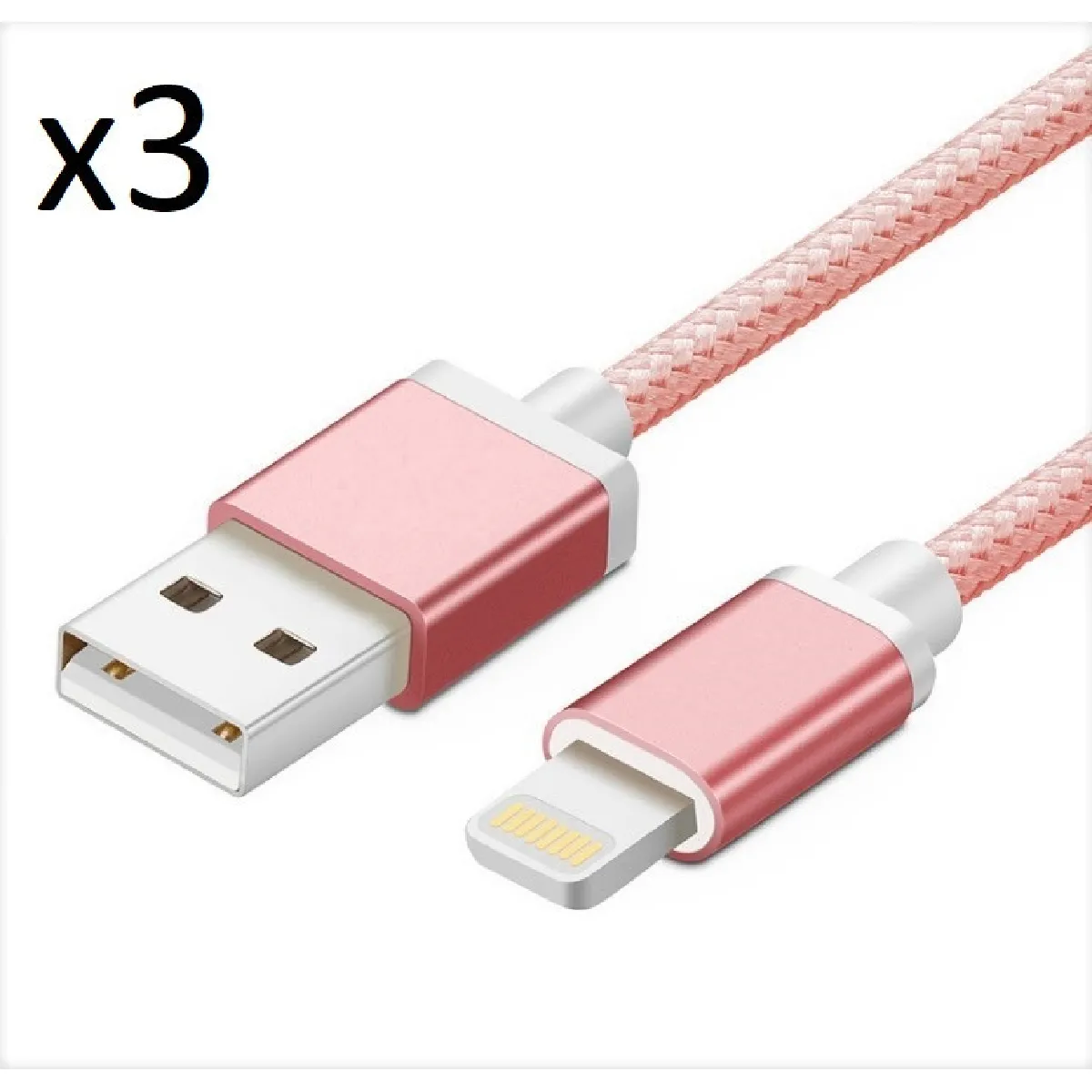 Pack de 3 Cables Metal Nylon pour Airpods Lightning APPLE Chargeur Connecteur