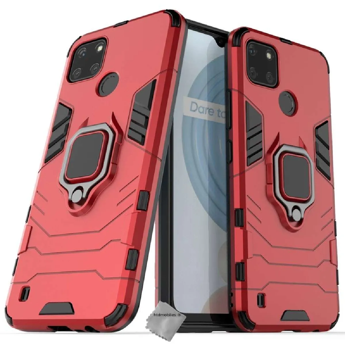 Coque rigide anti choc pour Realme C21-Y / C25Y + film ecran - ROUGE