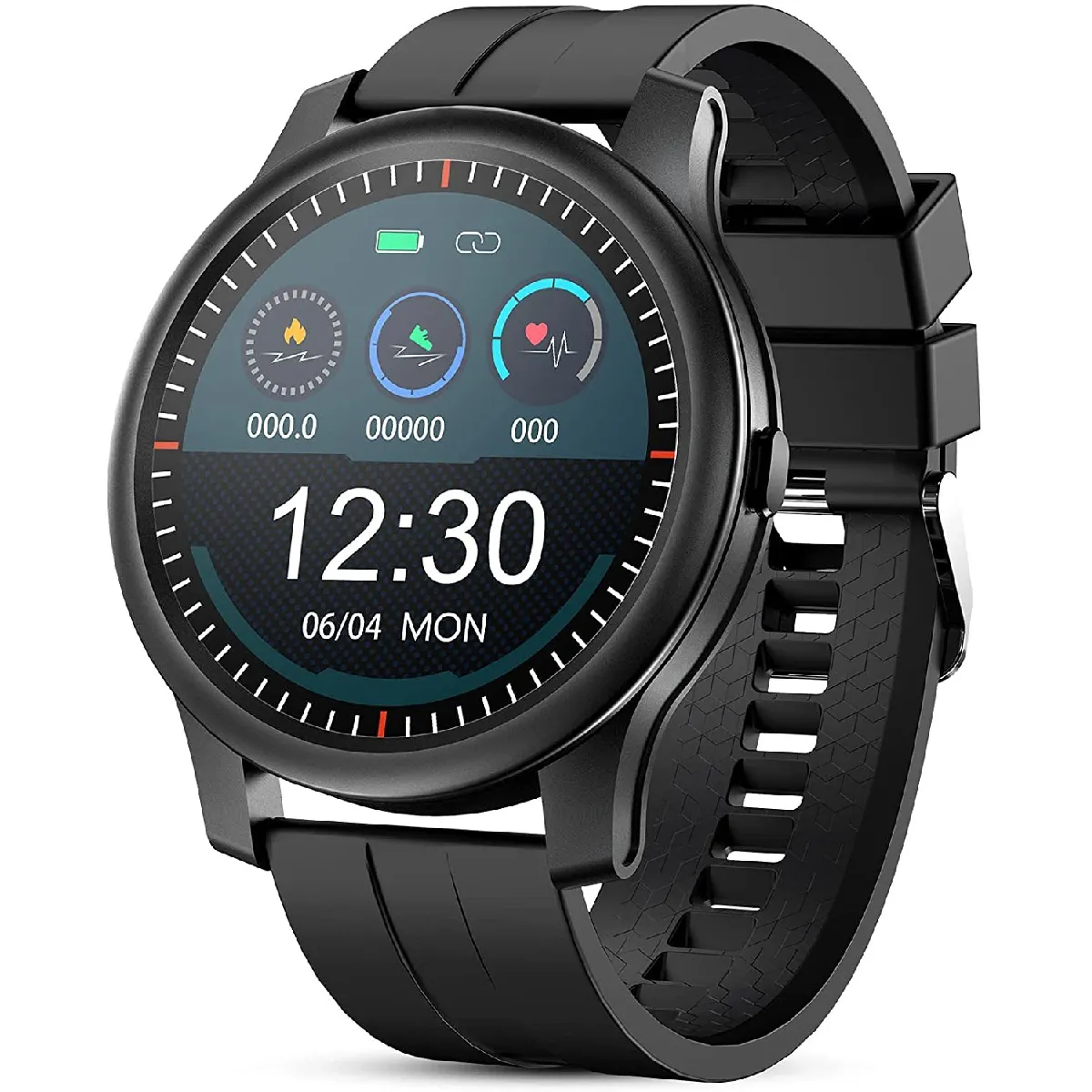 Montre Connectée Homme Smartwatch Bluetooth Sport Etanche Bracelet Connecté Tensiomètre Cardiofréquencemètre Podomètre Fitness Tracker d’Activité pour iPhone Android,Noir