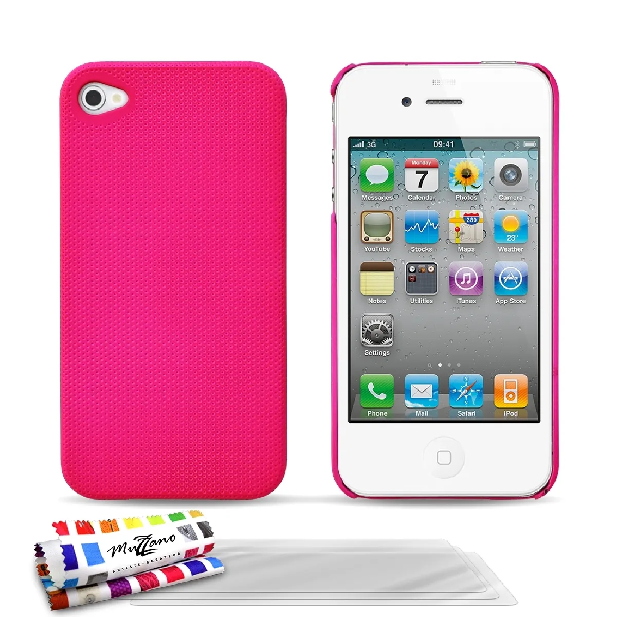 Coque + 3 Films APPLE IPHONE 4S ""Pika"" Rose bonbon