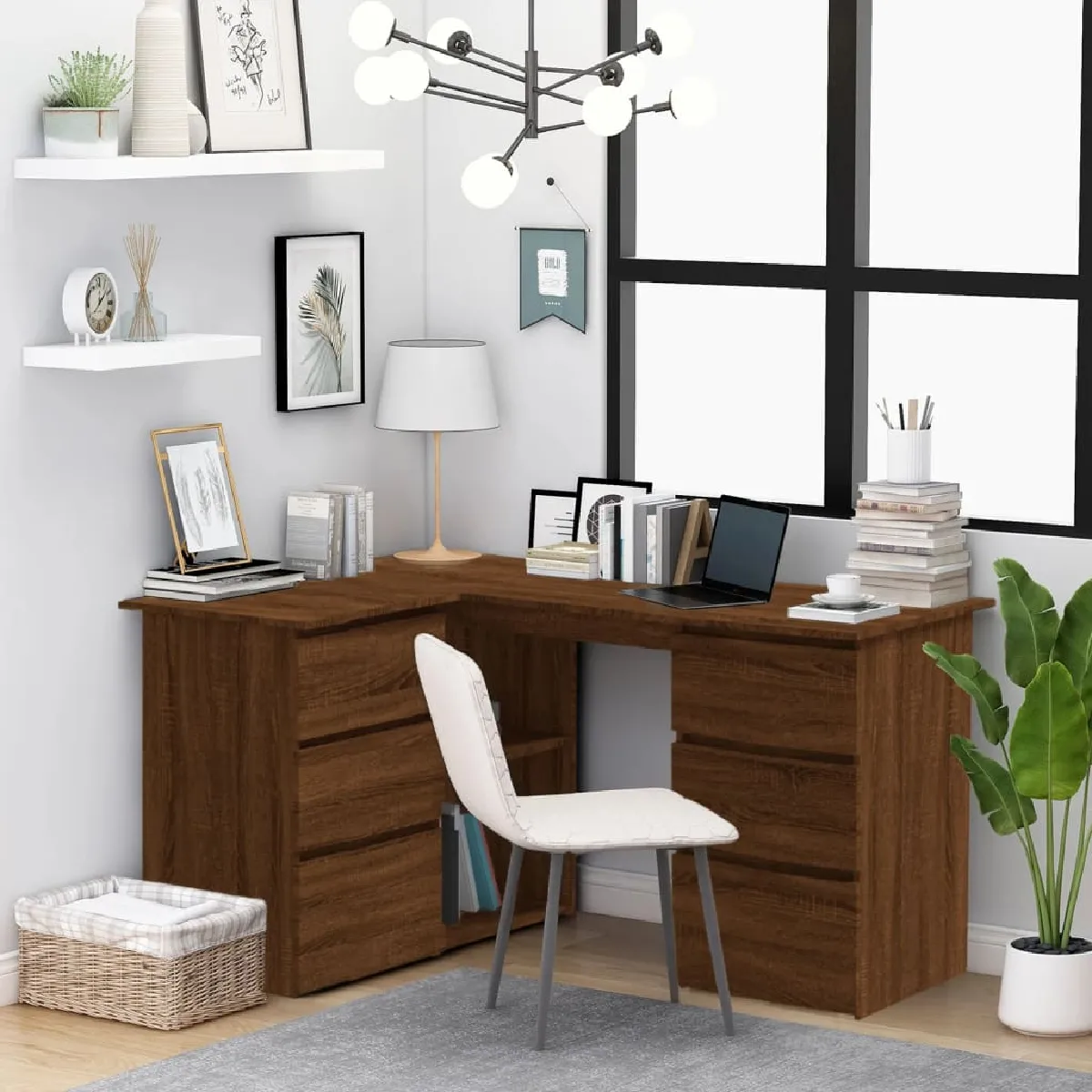 vidaXL Bureau d'angle Chêne marron 145x100x76 cm Bois d'ingénierie