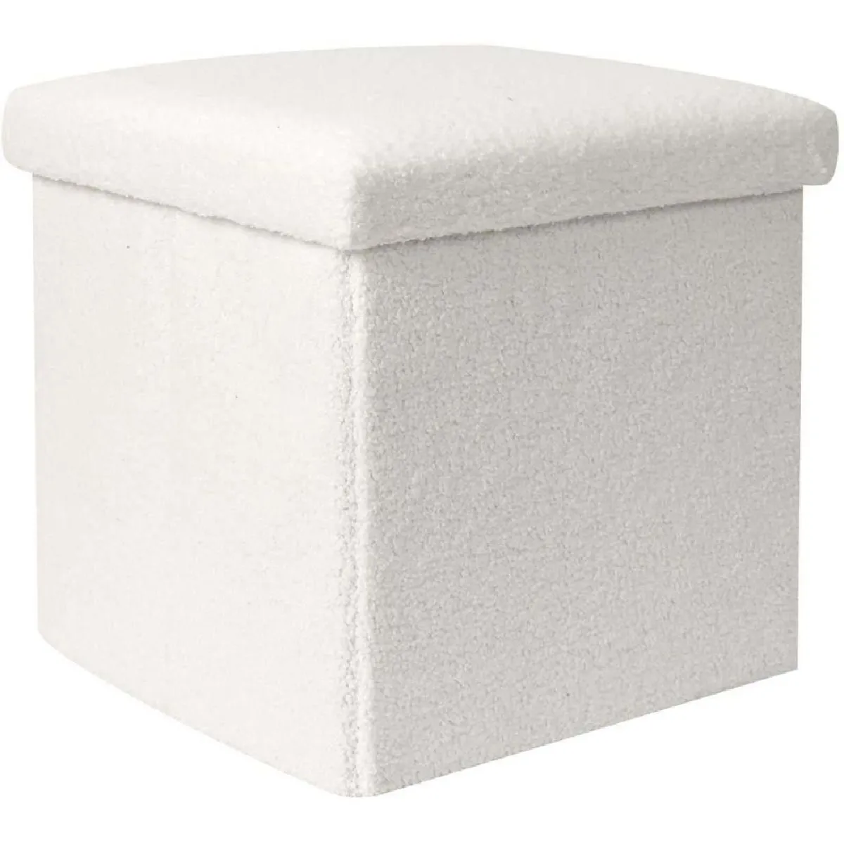 Pouf coffre pliable en bouclette blanc.