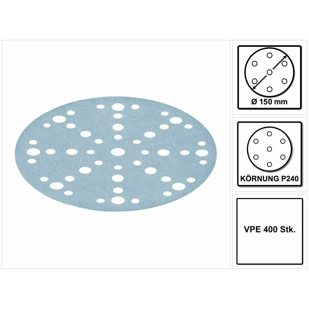 Festool STF D150/48 Disques abrasifs Granat P240 150 mm - pour RO 150, ES 150, ETS 150, ETS EC 150, LEX 150, WTS 150, HSK-D 150 - 400 pcs. ( 4x 575168 )