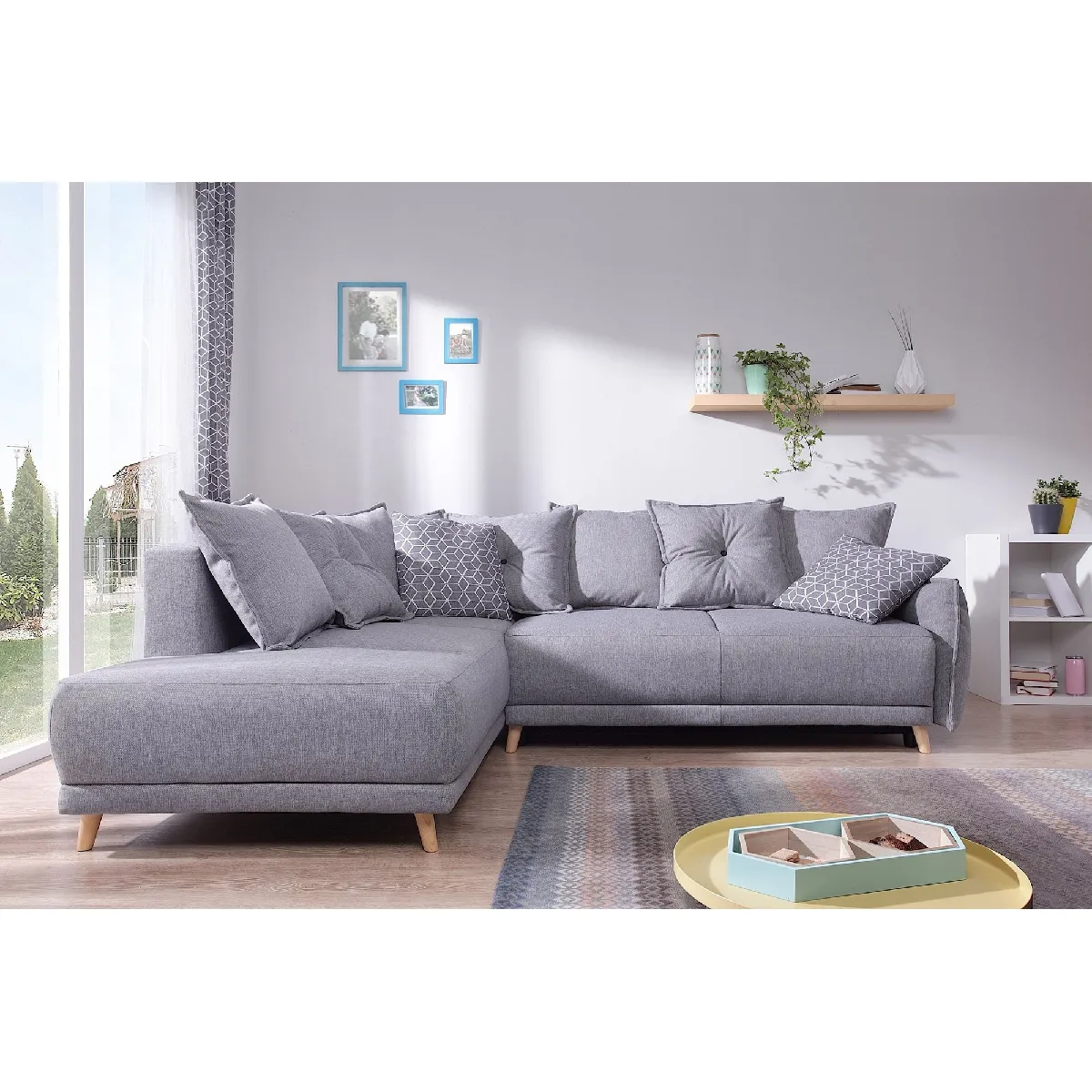 Lena - canapé d'angle gauche convertible - 5 places - gris clair - style scandinave