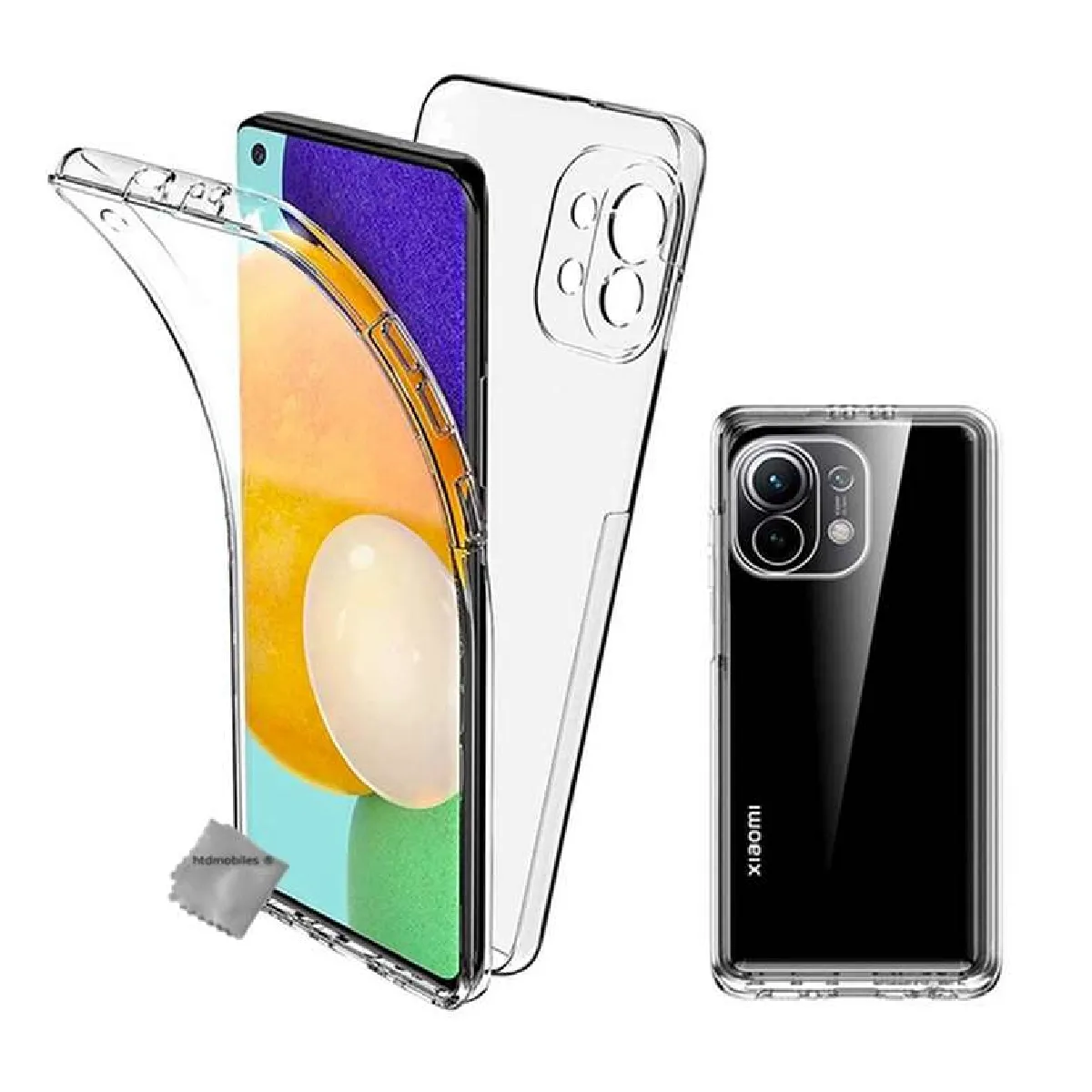 Coque silicone gel fine 360 integrale (avant et arriere) pour Xiaomi Mi 11 Lite 5G NE + film ecran - TRANSPARENT