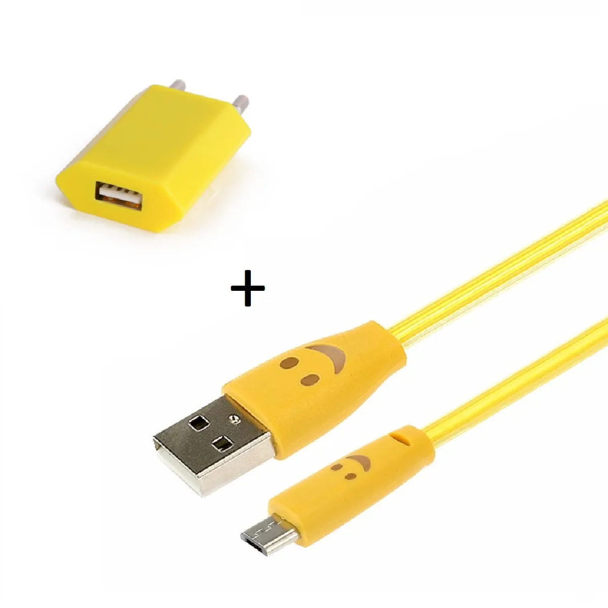 Pack Chargeur pour IPHONE 8 PLUS Lightning (Cable Smiley LED + Prise Secteur USB) APPLE Connecteur (JAUNE)