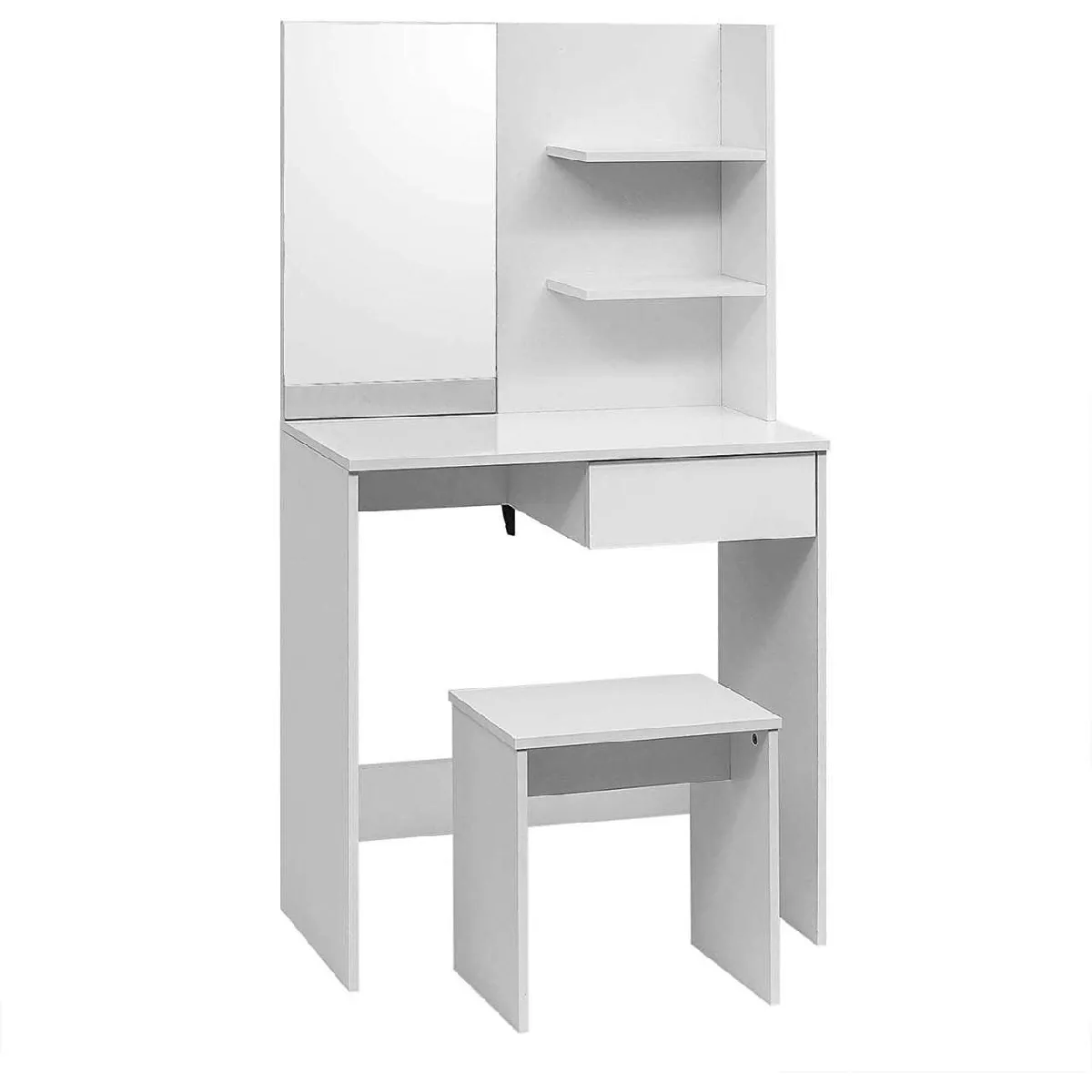 Coiffeuse avec tabouret miroir et système d'étagères 138 cm blanc 19_0000356