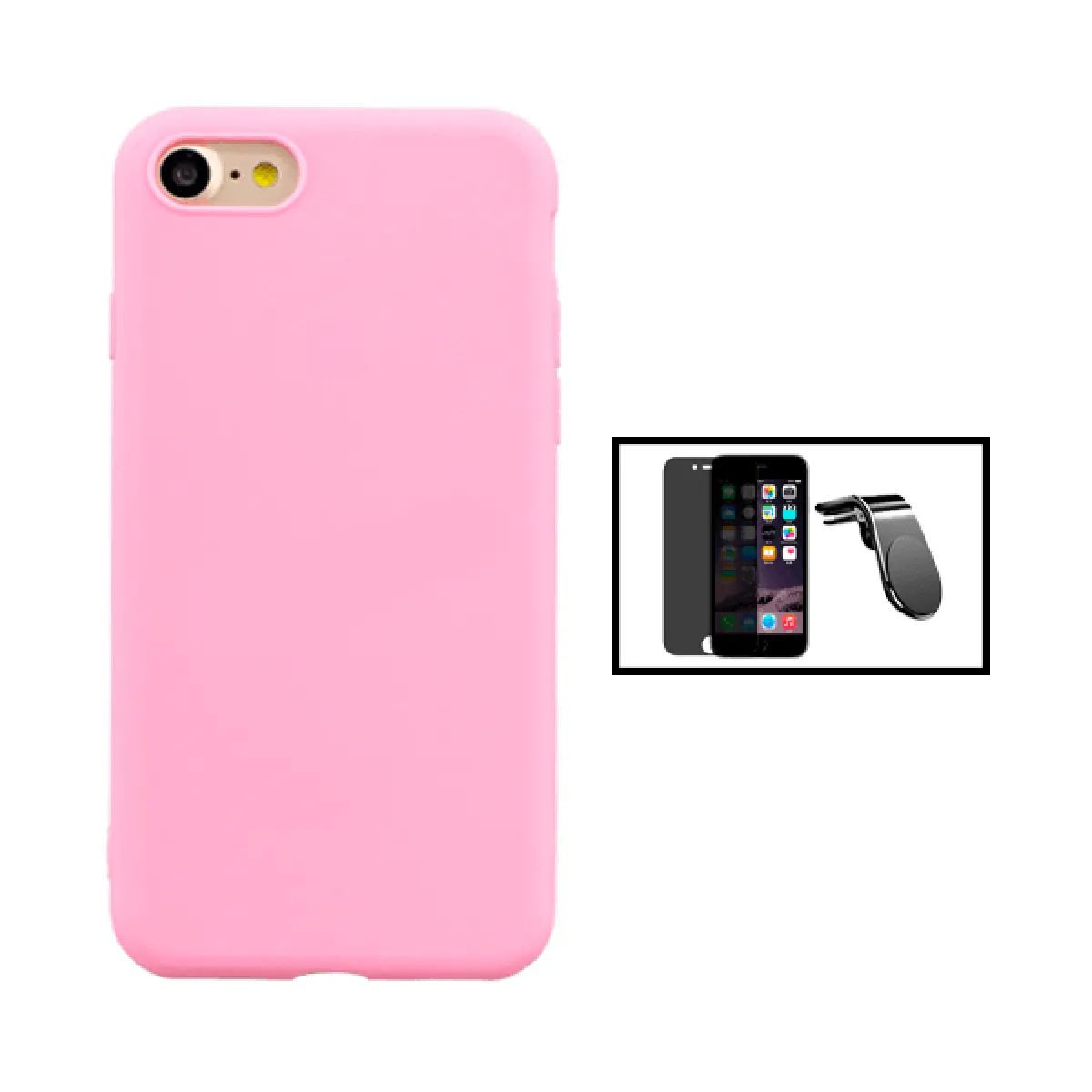 Kit Film Verre Trempé 5D Anti-Spy + Coque Silicone Liquide + Support Magnétique L Conduite en Toute Sécurité pour iPhone SE 2022 - Rose