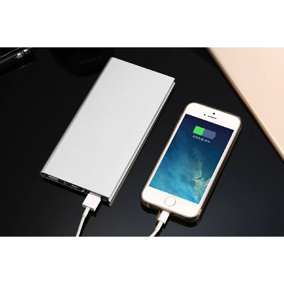 Batterie Externe Plate pour IPHONE 11 Pro Max Smartphone Tablette Chargeur Power Bank 6000mAh 2 Port USB (ARGENT)